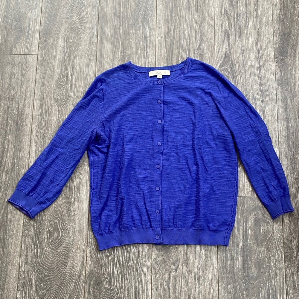 LOFT - 100% Cotton Royal Blue/Purple Knit Cardigan - Size L